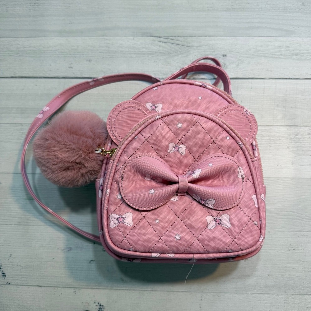 Under one sky Minnie ears pink bow mini backpack‎ purse with Pom